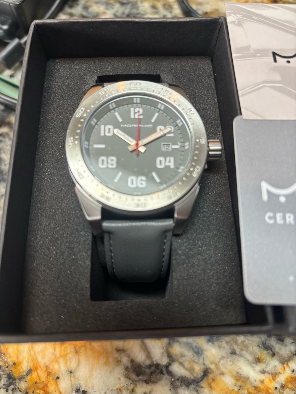 Morphec Grey Leather Men's Watch with Silver Case